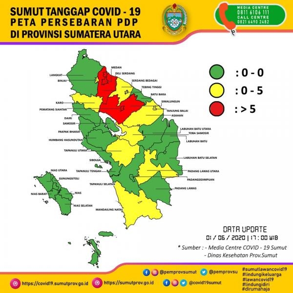 Peta Persebaran PDP di Provinsi Sumatera Utara 1 Juni 2020 